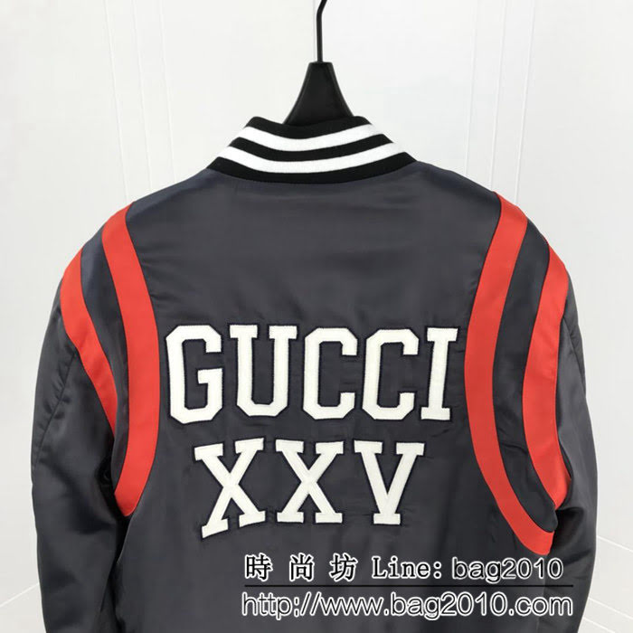 GUCCI古馳 18秋冬最新款 字母logo刺繡 LA飛行員絲綢加棉夾克外套 男女同款 ydi1741